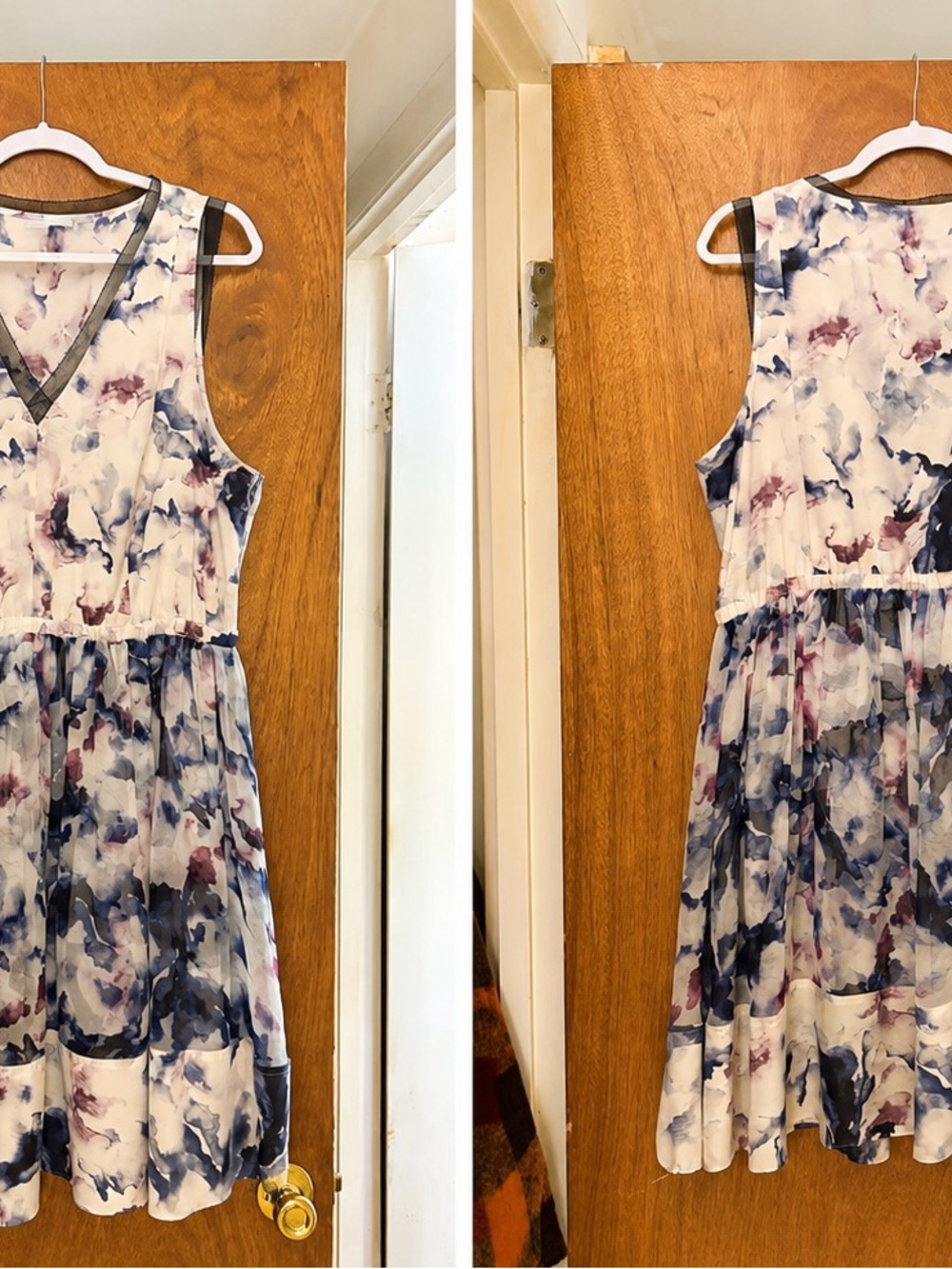 Simply Vera Vera Wang Blue & White Watercolor Print Midi Dress